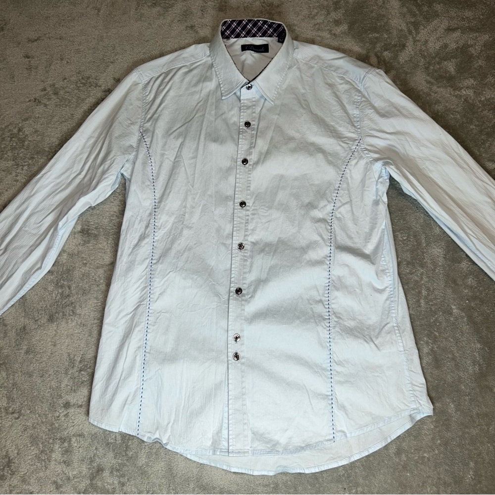 7 Diamonds Sky Blue Casual Button-Down Shirt